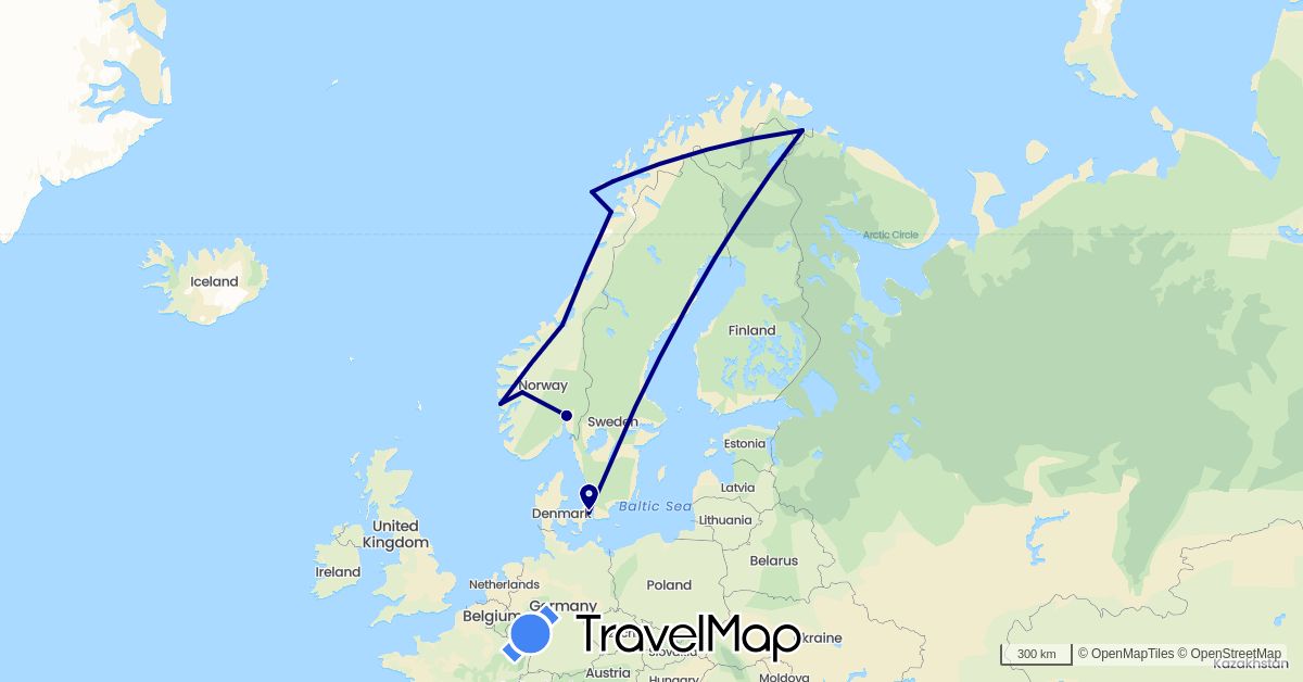 TravelMap itinerary: driving in Denmark, Norway (Europe)